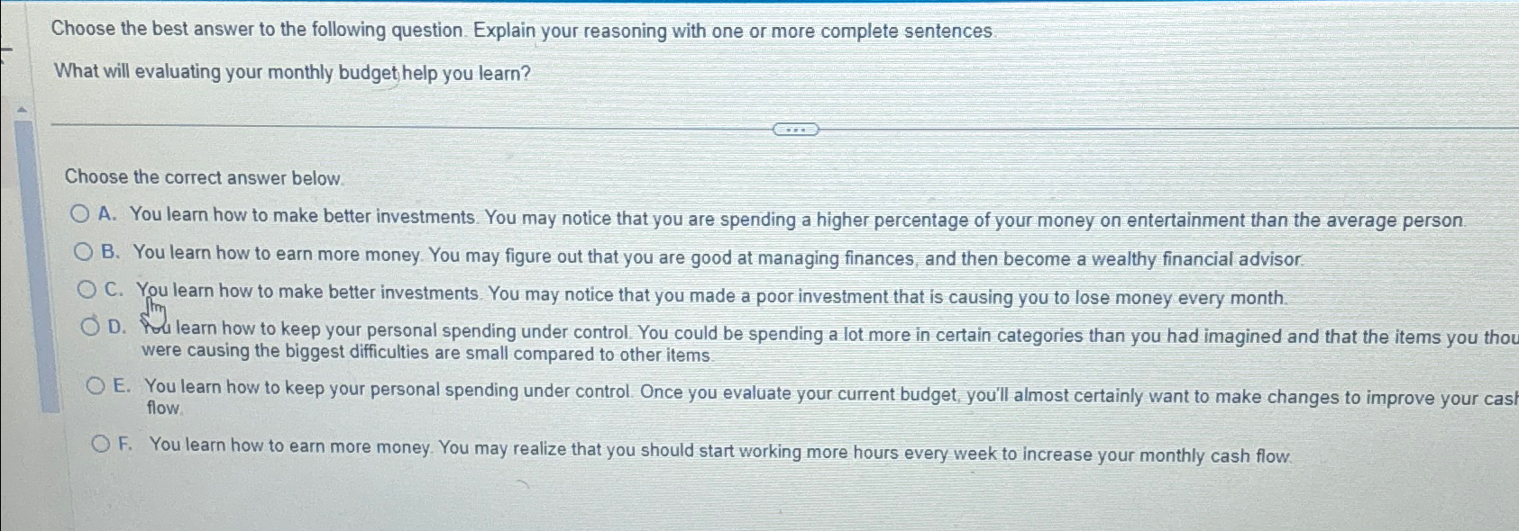 Solved Choose the best answer to the following question. | Chegg.com