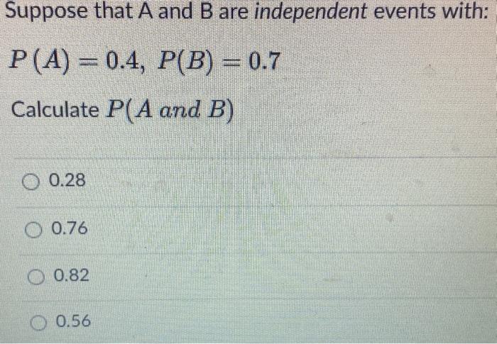 Solved Suppose That A And B Are Independent Events With: | Chegg.com