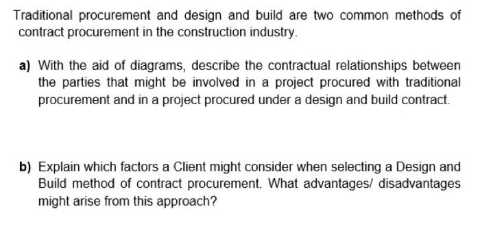 Solved Traditional Procurement And Design And Build Are Two | Chegg.com