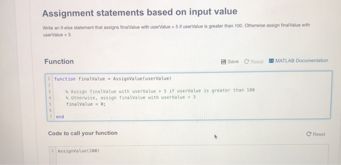 assignment statements based on input value