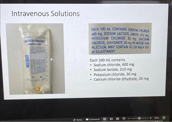 Solved A Lactated Ringer's intravenous solution has the | Chegg.com