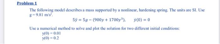 Solved Problem 1 The following model describes a mass | Chegg.com