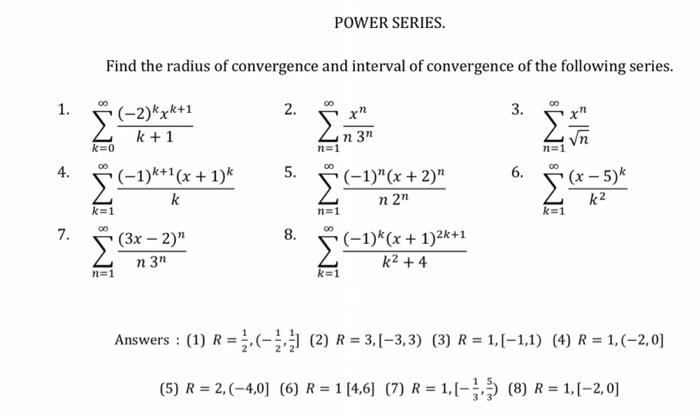 Solved Power Series Find The Radius Of Convergence And