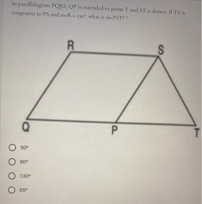 Solved In parallelogram PQRS, QP is extended to point T and | Chegg.com