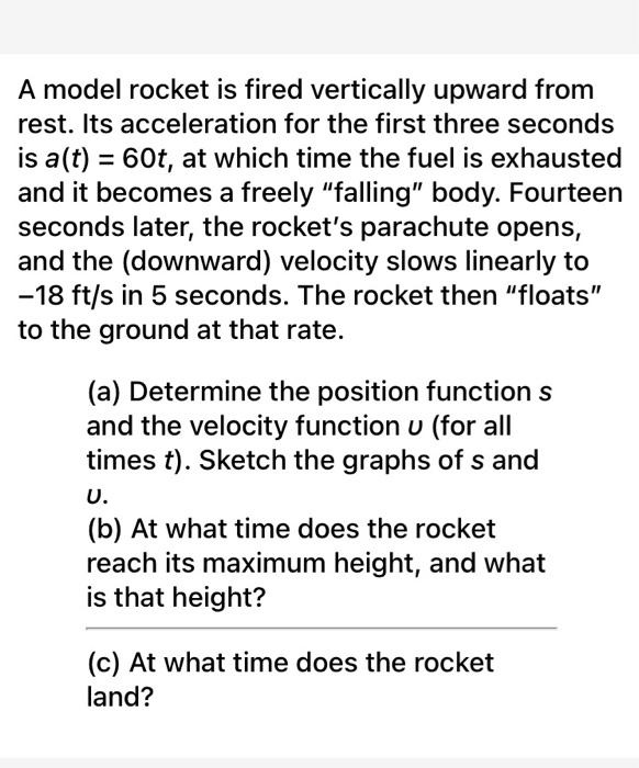 Solved A model rocket is fired vertically upward from rest.