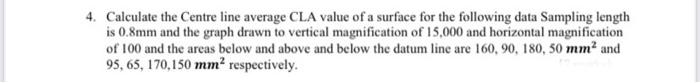 Solved 4. Calculate the Centre line average CLA value of a | Chegg.com