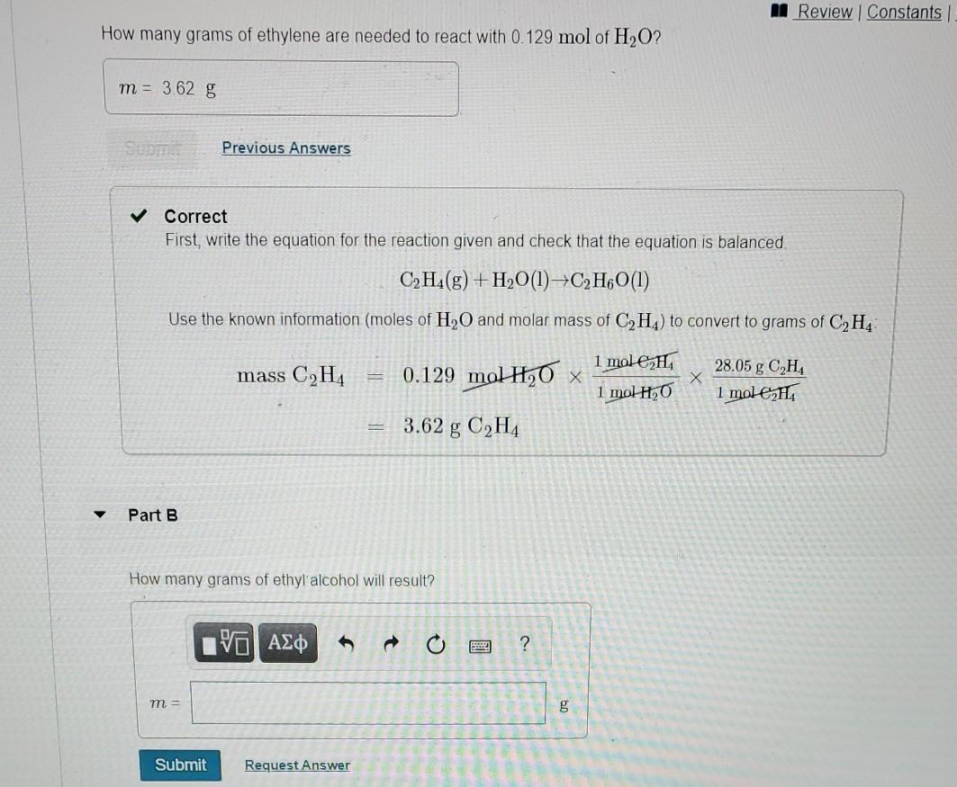 Solved M Review Constants How many grams of ethylene are Chegg