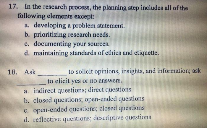 a research plan includes all of the following except