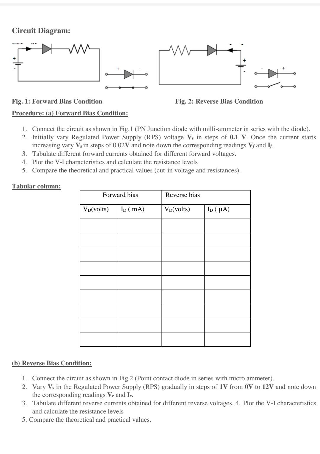 diode characteristics experiment readings