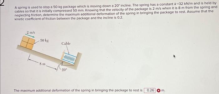 A spring is used to stop a 50-kg package which is | Chegg.com