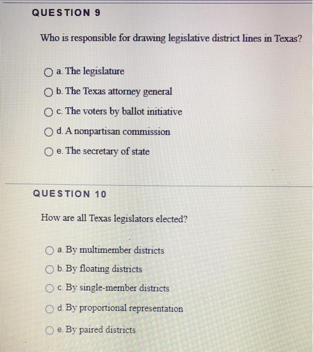 Solved QUESTION 9 Who Is Responsible For Drawing Legislative | Chegg.com