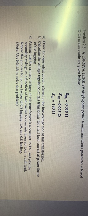 Solved Problem 2.8: A 150-MVA 15/200-kV Single-phase Power | Chegg.com