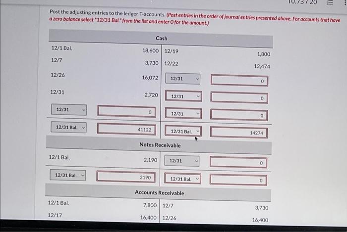 Solved Post the adjusting entries to the ledger T-accounts. | Chegg.com