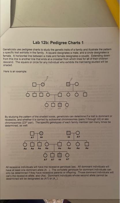 Geneticists use pedigree charts to study the genetic trails of a family and listrate the pattem a speclic trait exhlbits in t