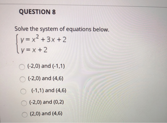 Solved QUESTION 8 Solve the system of equations below. Sy=x2 | Chegg.com