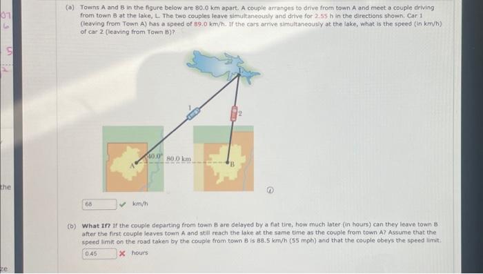 Solved (a) Towns A And B In The Figure Below Are 80.0 Km | Chegg.com