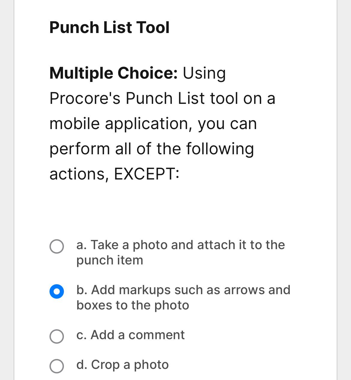 Solved Punch List ToolMultiple Choice UsingProcore's Punch