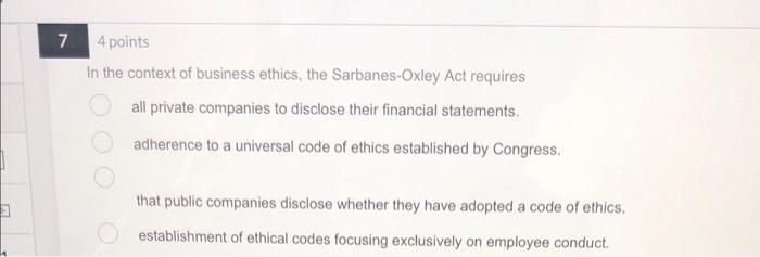 Solved 4 points In the context of business ethics, the | Chegg.com