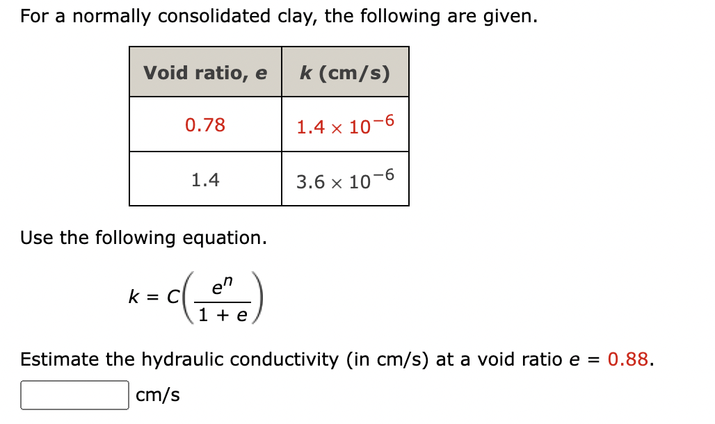 Solved For a normally consolidated clay, the following are | Chegg.com