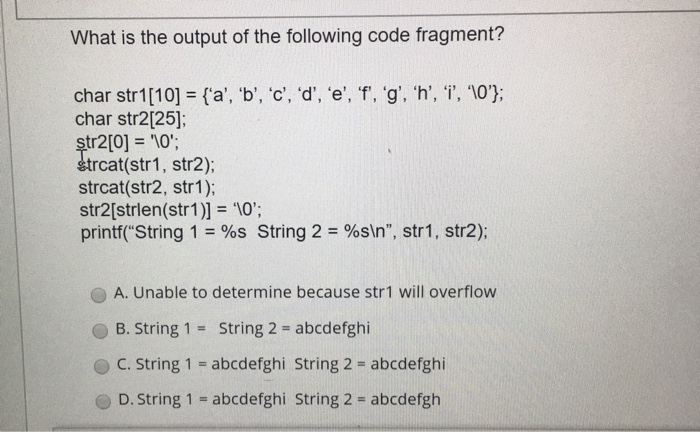 Solved What is the output of the following code fragment? | Chegg.com