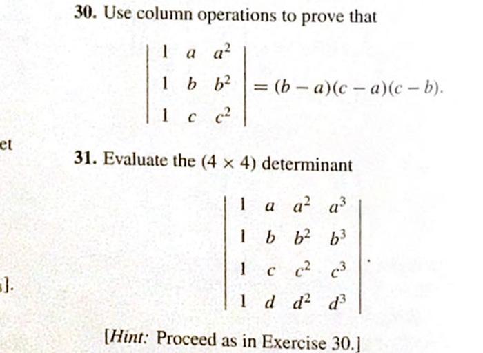 Solved 30. Use column operations to prove that | Chegg.com