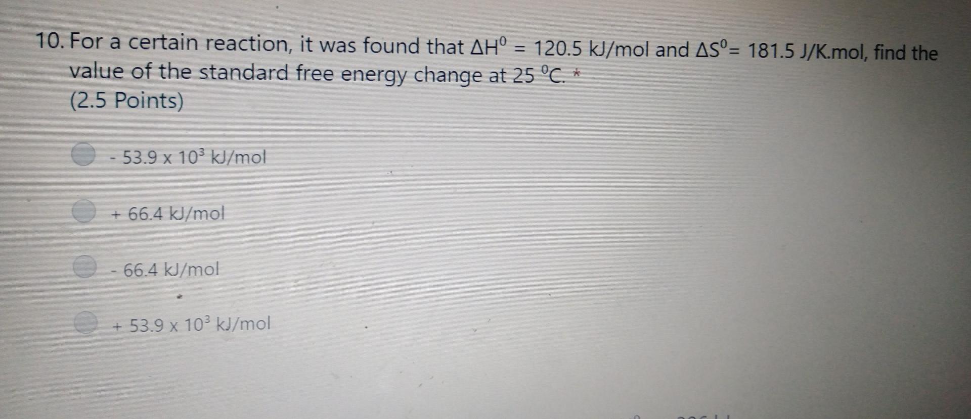 Solved 2. Calculate the standard free energy change for the | Chegg.com