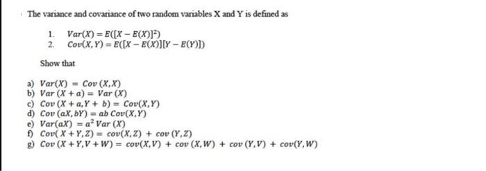Solved The variance and covariance of two random variables X | Chegg.com