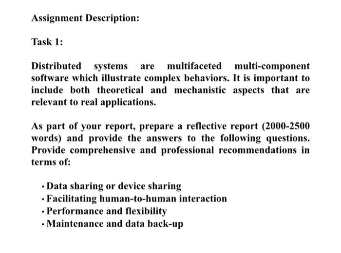 Solved Assignment Description: Task 1: Distributed systems | Chegg.com