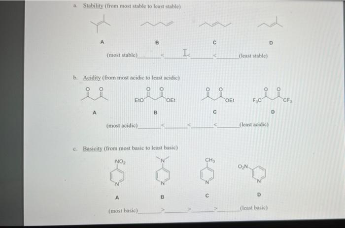 Solved a. Stability (from most stable to least stable) B | Chegg.com