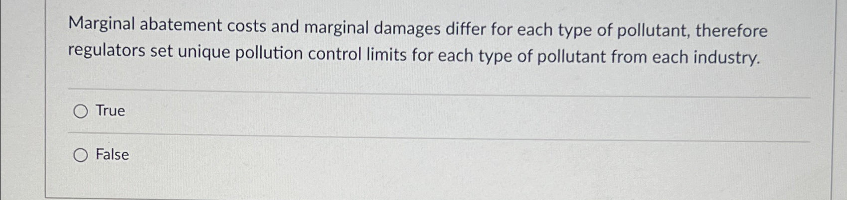 Solved Marginal abatement costs and marginal damages differ | Chegg.com