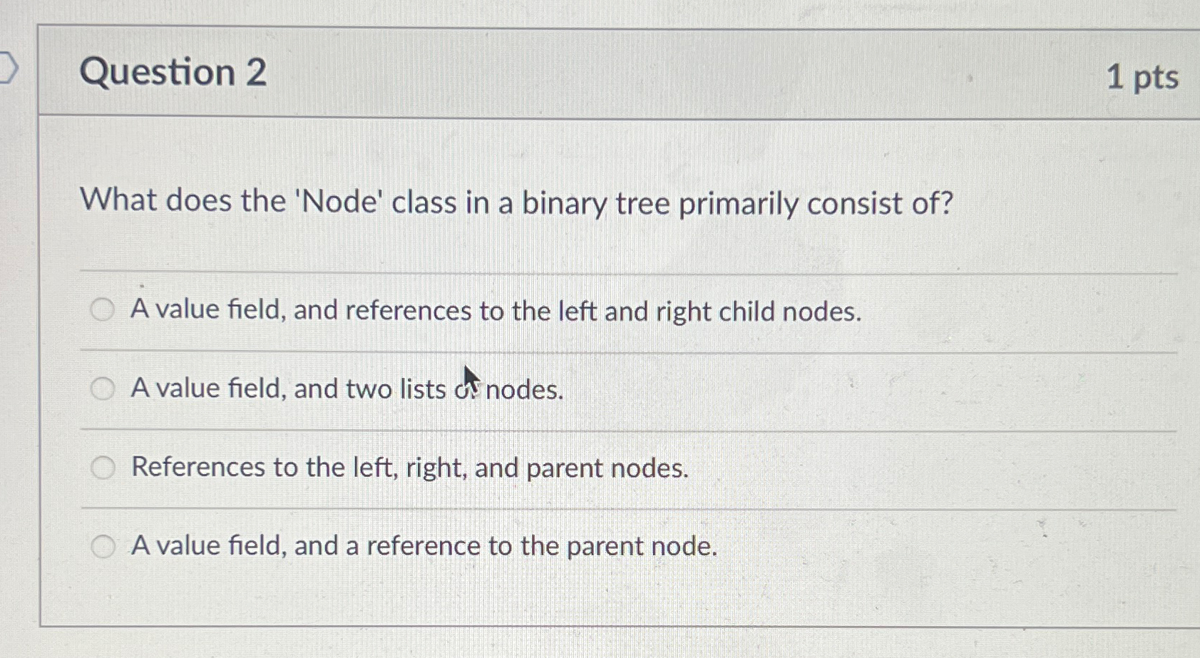 Solved Question 21ptsWhat does the 'Node' class in a binary | Chegg.com