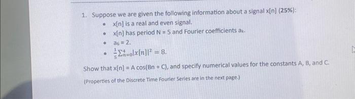 Solved 1. Suppose we are given the following information | Chegg.com