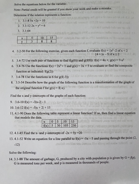 Solved Solve the equations below for the variable: Note: | Chegg.com