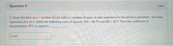 Solved 1. The following regression model was fitted to | Chegg.com