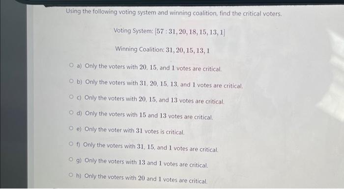 Solved Using The Following Voting System And Winning | Chegg.com