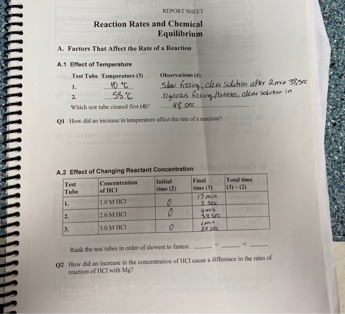 Solved Report Sheet Reaction Rates And Chemical Equilibri Chegg Com