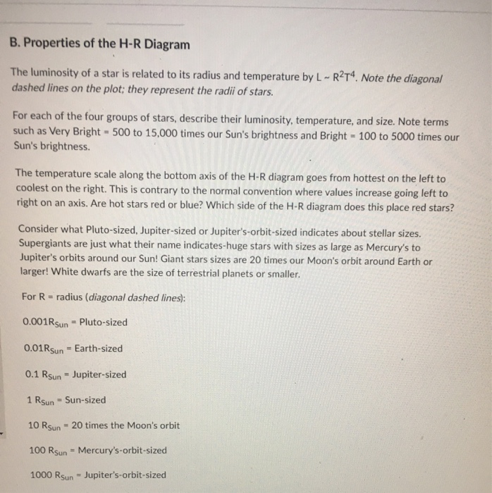 Solved B. Properties of the H-R Diagram The luminosity of a | Chegg.com
