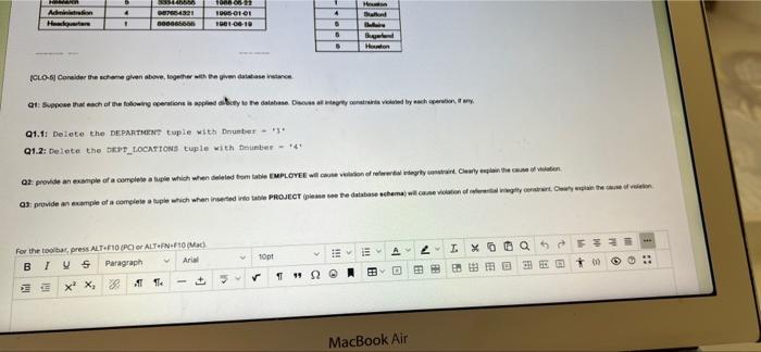 Solved EMPLOYEE FNAME MINIT LNAME SSN DEPARTMENT DNAME DEPT | Chegg.com