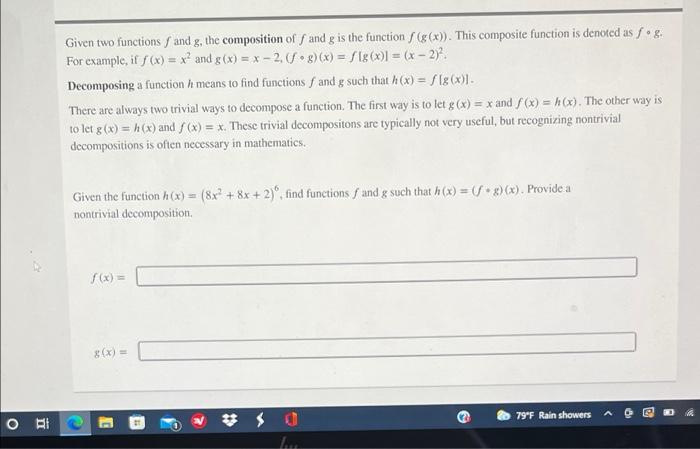 Solved Given two functions and g, the composition of and g | Chegg.com