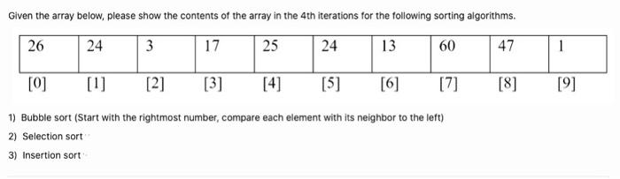 Solved Given the array below, please show the contents of | Chegg.com