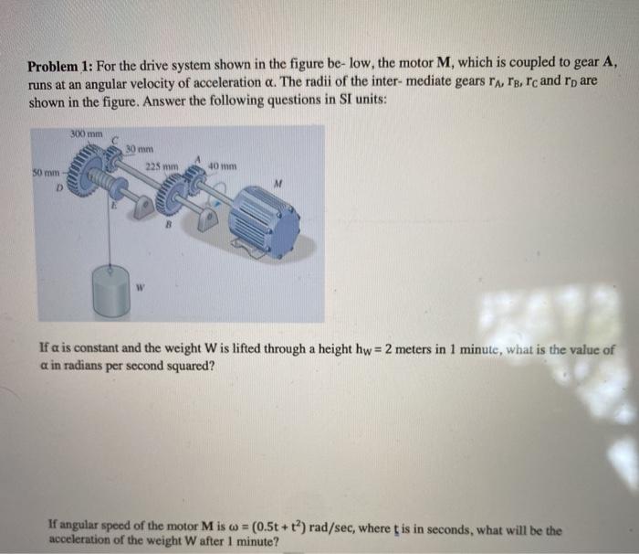 Solved Problem 1: For the drive system shown in the figure | Chegg.com