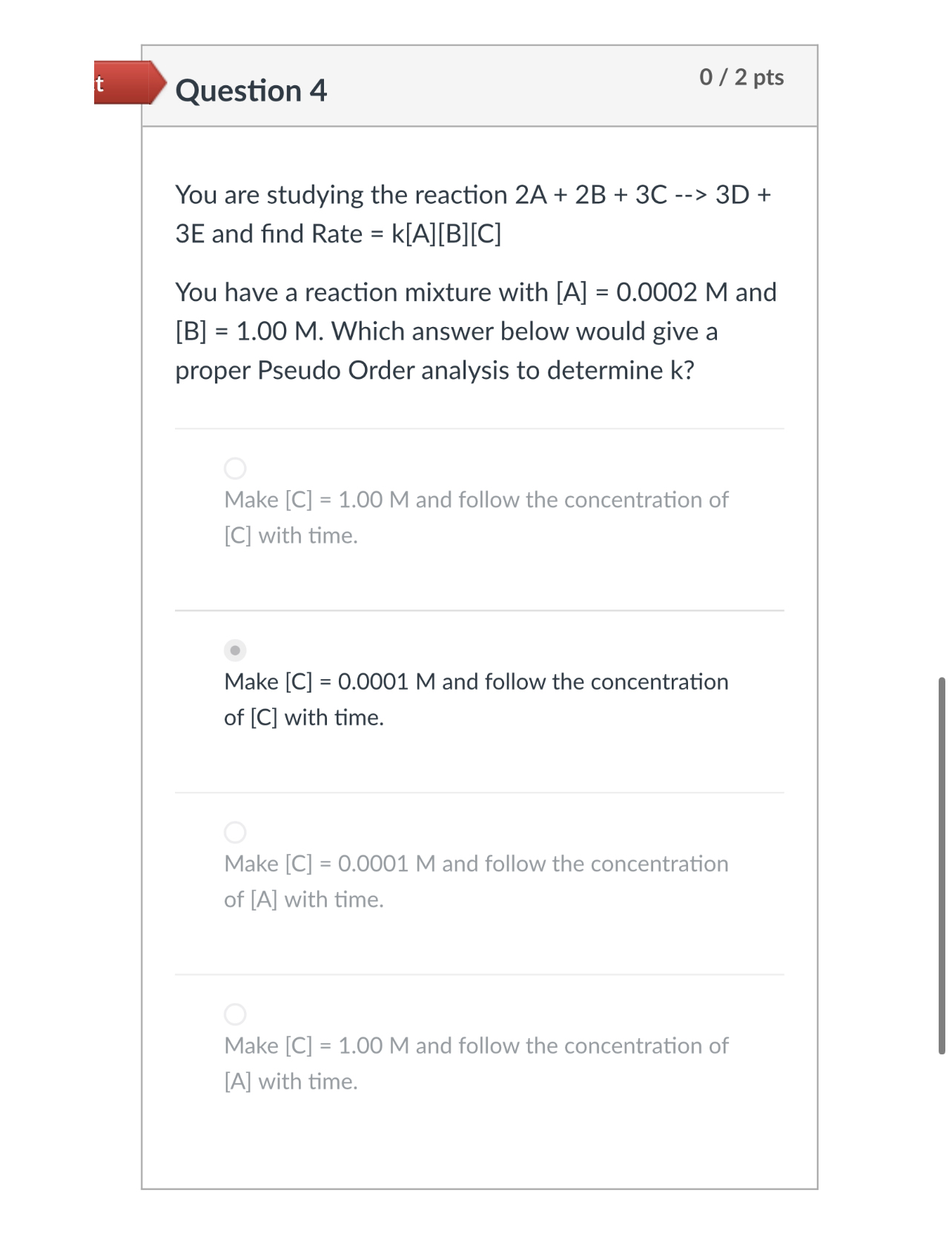 Solved 02 ﻿ptsYou are studying the reaction 2A+2B+3C-→3D+ 3E | Chegg.com