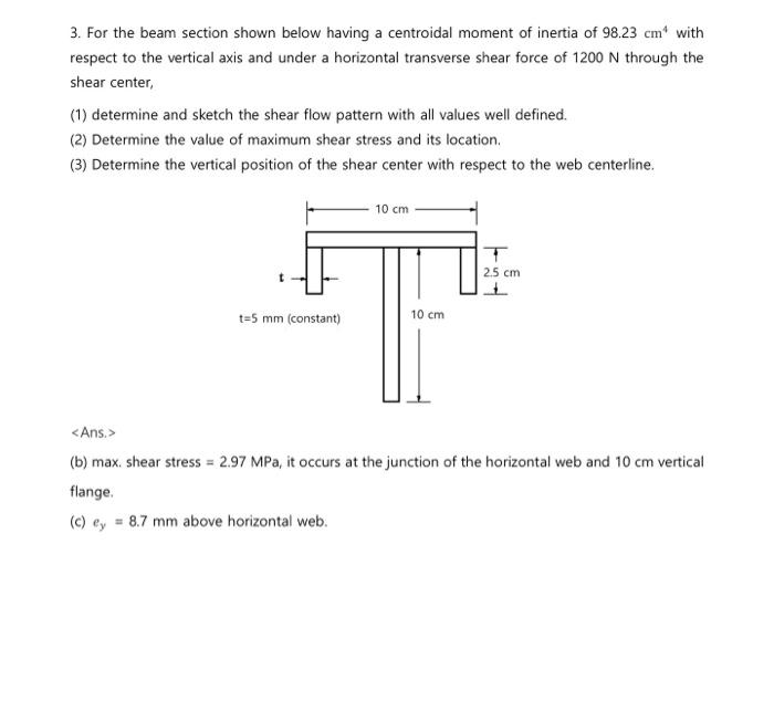 Solved 3. For the beam section shown below having a | Chegg.com