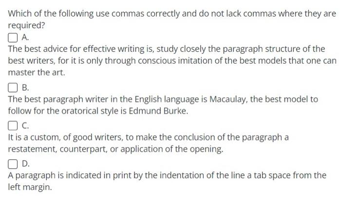 Which of the following use commas correctly and do | Chegg.com