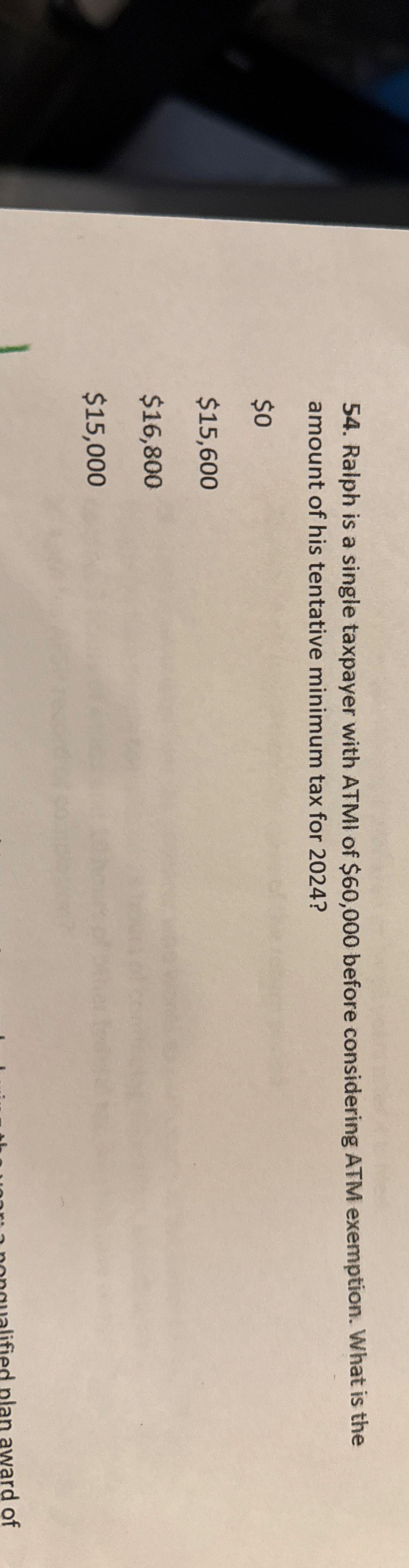 Solved Ralph is a single taxpayer with ATMI of $60,000 | Chegg.com