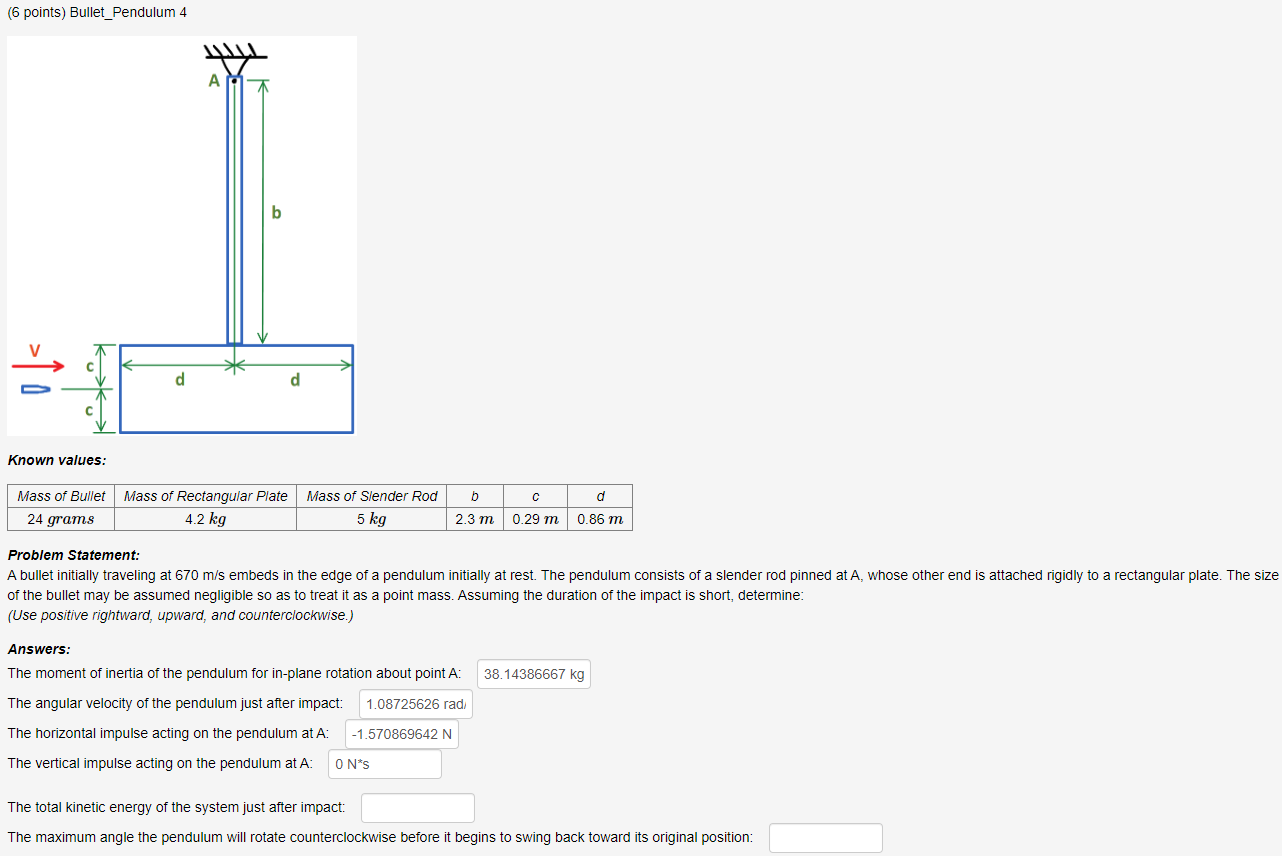 Solved (6 ﻿points) ﻿bullet Pendulum 4known Values:problem 