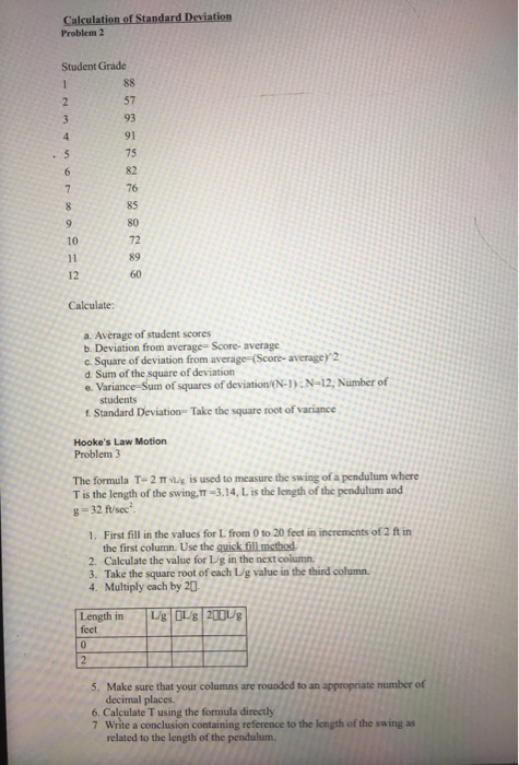Solved Calculation of Standard Deviation Problem 2 Student | Chegg.com