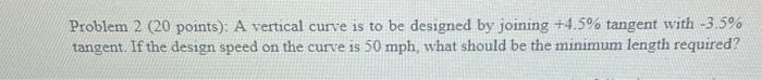 Solved Problem 2 (20 points): A vertical curve is to be | Chegg.com