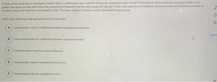 Solved A study will be conducted to investigate whether | Chegg.com