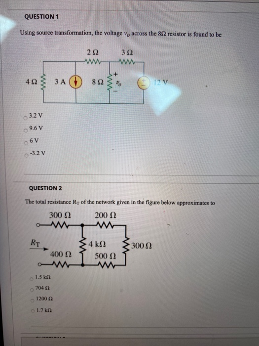 Solved QUESTION 1 Using source transformation, the voltage | Chegg.com
